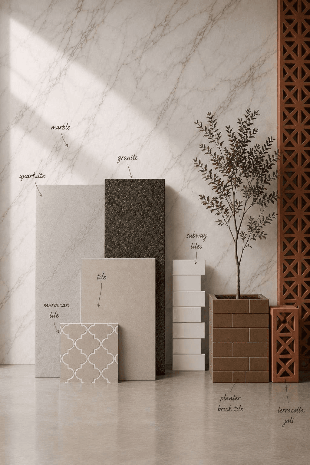 Luxury interior showcasing natural stone surfaces